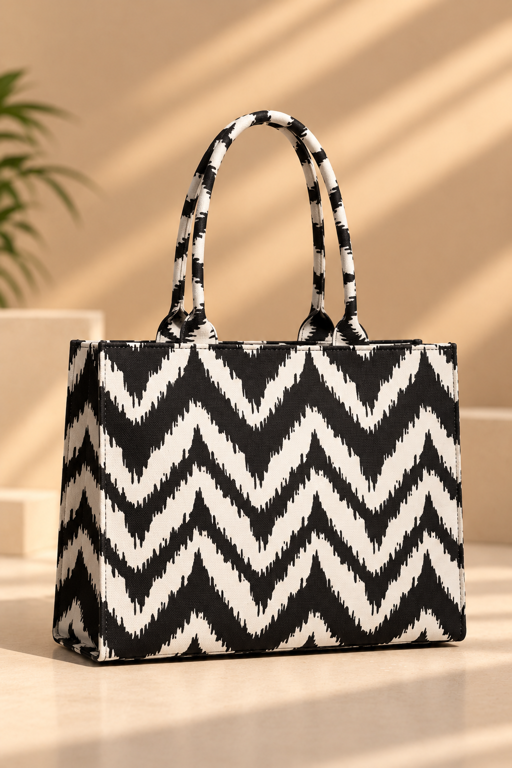 Black & White Chevron Canvas Tote Bag for Women