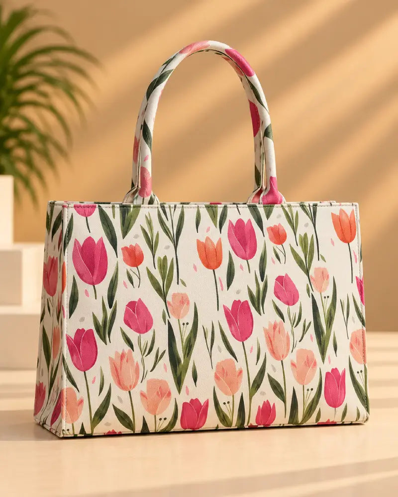 Tulip Floral Canvas Tote Bag for Women