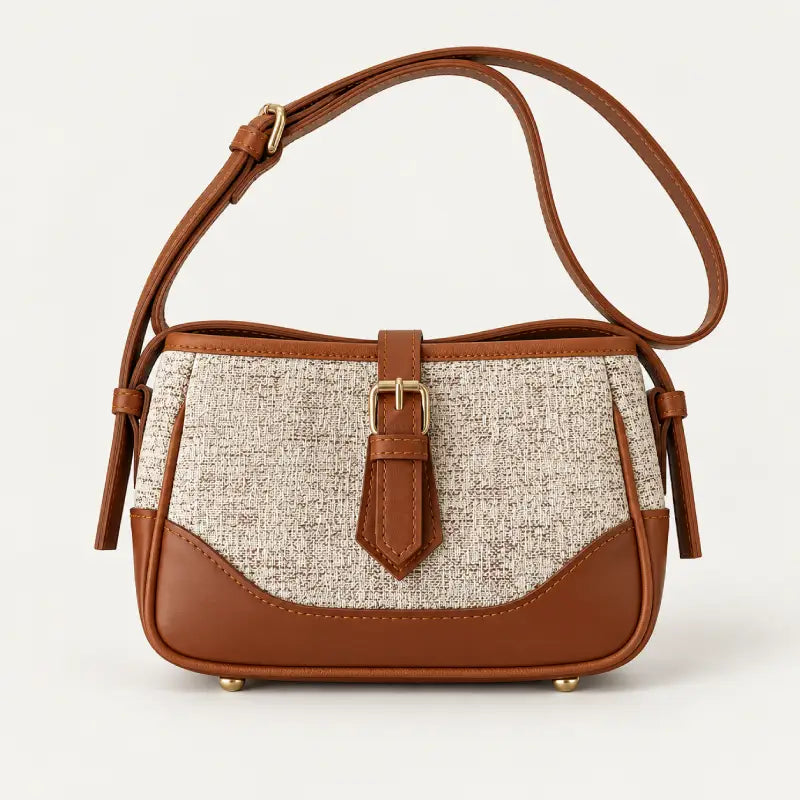 HARPER brown leather and jute cross body bag for women