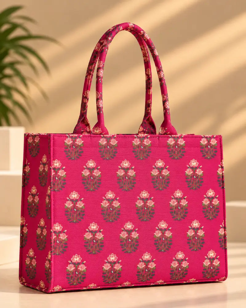 Pink Floral Canvas Tote Bag for Women