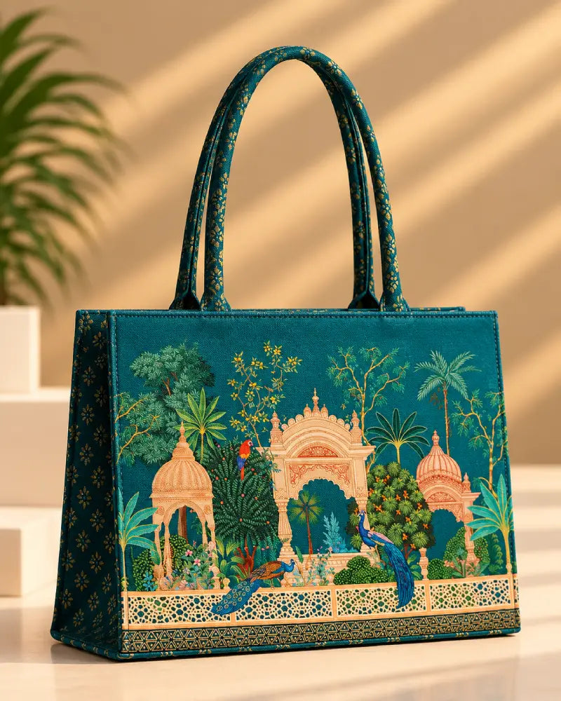 Peacock Printed Canvas Tote Bag for Women
