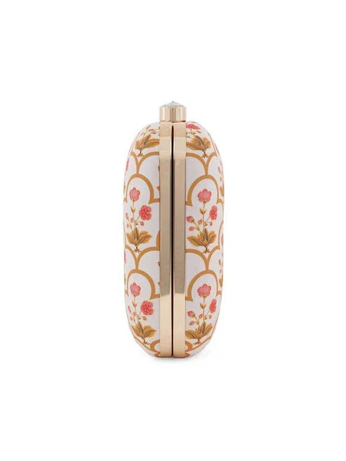 Avenza Official Golden Mughal Printed Handmade Clutch with Detachable Chain